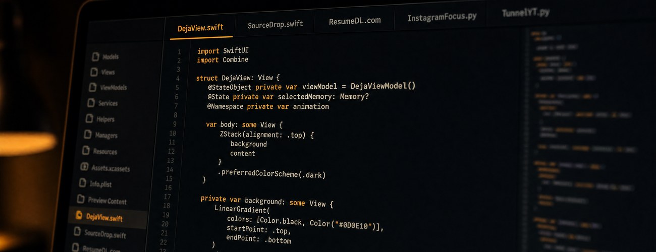 A code editor showing several of Luke's projects